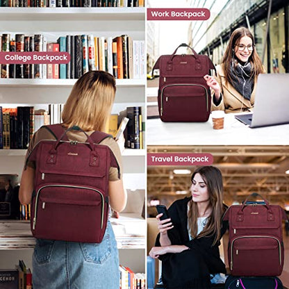 LOVEVOOK Laptop Backpack Women Teacher Backpack Nurse Bags, 15.6 Inch Womens Work Backpack Purse Waterproof Anti-theft Travel Back Pack with USB Charging Port (Vine Red)