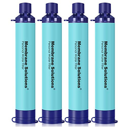 Membrane Solutions Portable Water Filter Straw Filtration Straw Purifier Survival Gear for Hiking, Camping, Travel, and Emergency, Blue, 4 pack