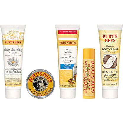 Burt's Bees Back to School Gifts Ideas, 5 Dorm Room Products for College Students, Everyday Essentials Set - Original Beeswax Lip Balm, Deep Cleansing Cream, Hand Salve, Body Lotion & Foot Cream