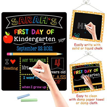 First & Last Day of School Chalkboard, 10 x 12 Inch Double Sided Back to School Sign for Kids/Girls/Boys, Reusable Wooden 1st Day of Preschool/Kindergarten Photo Props