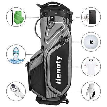 Henoty Golf Stand Bag 14 Way Top Dividers Ergonomic, Lightweight Golf Stand Bag with Stand 8 Pockets, Cooler Pouch, Dust Cover, Backpack Strap and Top Dividers