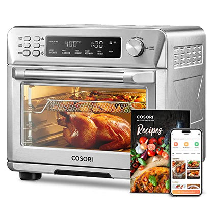 COSORI Toaster Oven Air Fryer Combo, 12-in-1, 26QT Convection Oven Countertop, Stainless Steel with Toast Bake and Broil, Smart, 6 Slice Toast, 12'' Pizza, 75 Recipes&Accessories