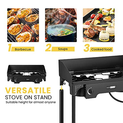 VIVOHOME Double Burner Stove 150,000 BTU/hr, Heavy Duty Outdoor Dual Propane with Windscreen and Detachable Legs Stand for Camping Cookout