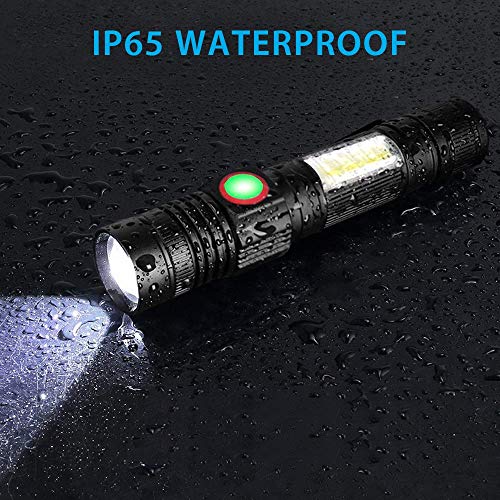 Flashlight USB Rechargeable, Magnetic LED Flashlight, Super Bright LED Tactical Flashlight with Cob Sidelight, 2000LM, Waterproof, Zoomable Best Small LED Flashlight for Camping, Emergency Flashlight