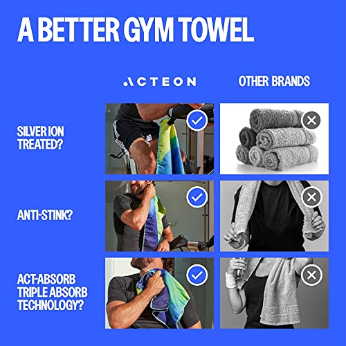 Acteon Microfiber Quick Dry Gym Towel, Silver ION Odor-Free Absorbent Fiber, Fast Drying, Men & Women Workout Gear for Body Sweat, Working Out, Towels