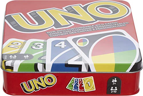 Mattel Games UNO Card Game for Family Night, Travel Game & Gift for Kids in a Collectible Storage Tin for 2-10 Players (Amazon Exclusive)