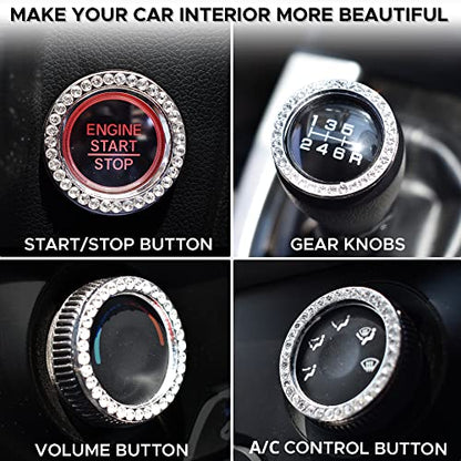 EcoNour Car Cup Coasters (2 Pack) | Car Push Start Button Bling (1 Pack) | Car Cup Holder Coaster | Crystal Rhinestone Car Interior Accessories | 2.75 Inch Universal Anti-Slip Coasters Car for Women