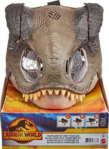 Mattel Jurassic World Dominion Chomp N Roar Tyrannosaurus Rex Dinosaur Mask with Motion and Sounds, T Rex Role-Play Toy