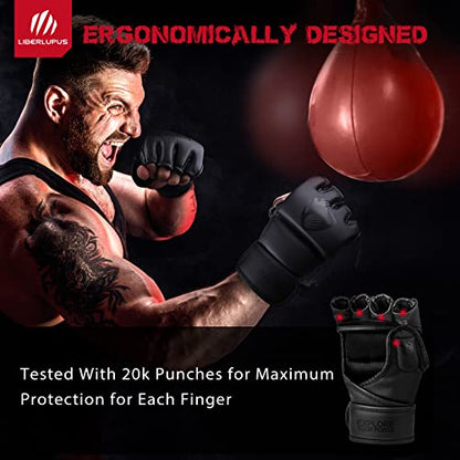 Liberlupus MMA Gloves for Men & Women, Martial Arts Bag Gloves, Kickboxing Gloves with Open Palms, Boxing Gloves for Punching Bag, Sparring, Muay Thai, MMA