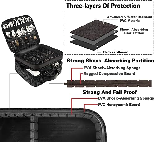 Cable Organizer Bag, Waterproof Travel Electronic Storage with Adjustable Divider, Shockproof Portable Double Layer Tech Bags Carrying Case for Cord, Earbuds, Charger, SD Card, Tech Gifts, Black