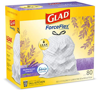 Glad OdorShield Tall Kitchen Drawstring Trash Bags - Febreze Mediterranean Lavender - 13 Gallon - 80 Count