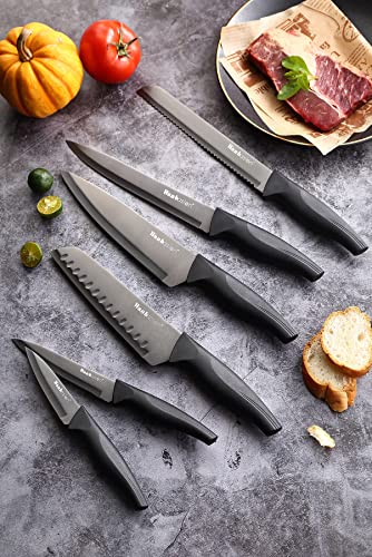 Wanbasion Black Stainless Steel Knife Set, Sharp Kitchen Knife Set Professional, Kitchen Knife Set Dishwasher Safe with Covers for Cooking