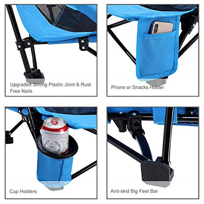 G4Free Low Sling Beach Chair, Folding Portable Beach Chair, Backpack Camping Chair for Adults with Mesh Back and Low Seat, Heavy Duty Reclining for Sand Camping (Blue)