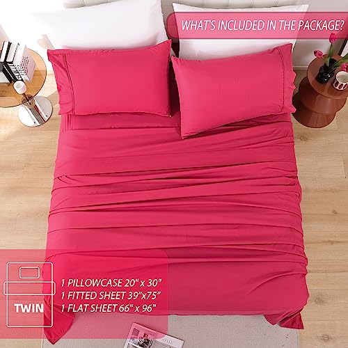 Whitney Home Textile Twin Sheet Set - 3 Piece Soft Microfiber Bed Sheets for Twin Size Bed, Fit Deep Pocket Cooling Sheets and Pillowcase Set, Hotel Durable Wrinkle Free Sheets