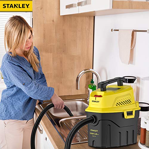 Stanley SL18910P-3 Wet/Dry, 3 Gallon, 3 Horsepower, Portable Car Vacuum, 3.0 HP AC, Black+Yellow