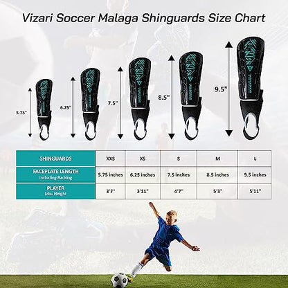 Vizari Malaga Soccer Shin Guard for Kids| Youth Soccer Shin Guard | Lightweight and Breathable Child Calf Protective Gear Soccer Equipment | Black | XX - Small