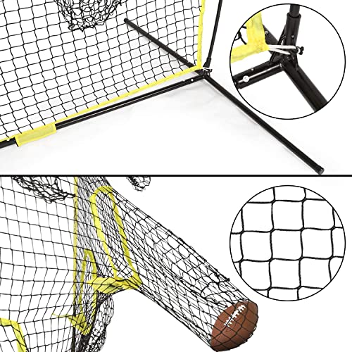 PodiuMax Portable Football Trainer Throwing Net, 8ft x 8ft Knotless Net for Improving QB Throwing Accuracy with 5 Target Pockets, with Carry Bag (Yellow)