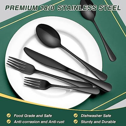 30-Piece Black Silverware Set, Blingco Black Flatware Set for 6, Food-Grade Stainless Steel Cutlery Set, Tableware Eating Utensils with Gift Box for Home Restaurant, Mirror Polished, Dishwasher Safe