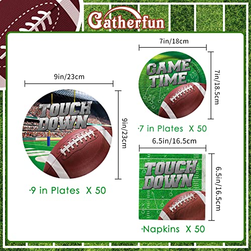 Gatherfun Football Party Supplies Kit Serve 50, Includes Dinner Plates, Dessert Plates, Napkins, Perfect for Football Birthday Party Football Gameday Tailgate Party Decorations