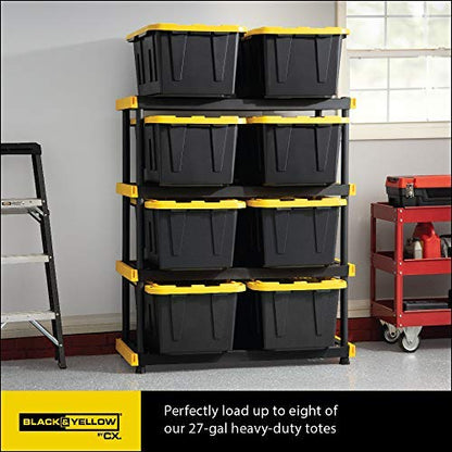 CX Black & Yellow®, 4-Tier Heavy Duty Plastic Storage Shelving Unit, 200lbs/shelf (55”H x 48”W x 20”D), for Indoor/Outdoor Organization, Modular Rack