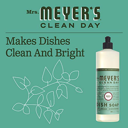 Mrs. Meyer's Liquid Dish Soap, Biodegradable Formula, Basil, 16 fl. oz - Pack of 3