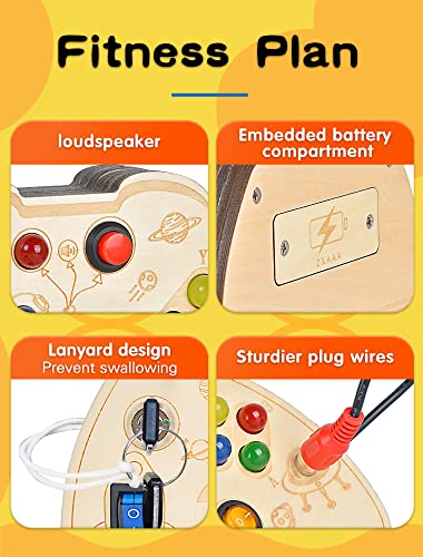 HOOLYUK Montessori Busy Board Toy for 1 2 3 Year Old Boy, Wooden Controller Sensory Toy for Autistic Children with LED Light Up Buttons, Early Learning Fidget Toy Great for Gift