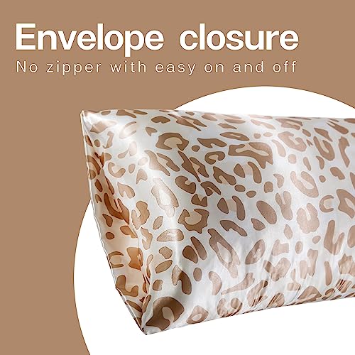 MR&HM Satin Pillowcase for Hair and Skin, Silk Satin Pillowcase 2 Pack, Queen Size Pillow Cases Set of 2, Silky Pillow Cover with Envelope Closure (20x30, Taupe Leopard)