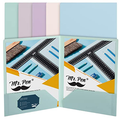 Mr. Pen- Plastic Folders with Pockets, 5 pcs, Muted Pastel Colors, 2 Pocket Plastic Folders, File Folders with Pocket