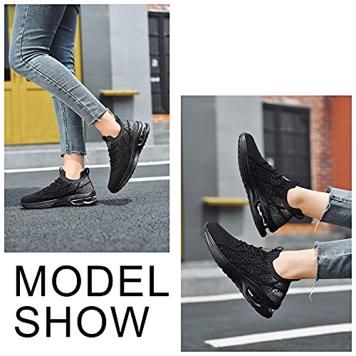 GANNOU Women's Air Athletic Running Shoes Tennis Slip on Walking Sport Fashion Sneakers Black 5.5 US