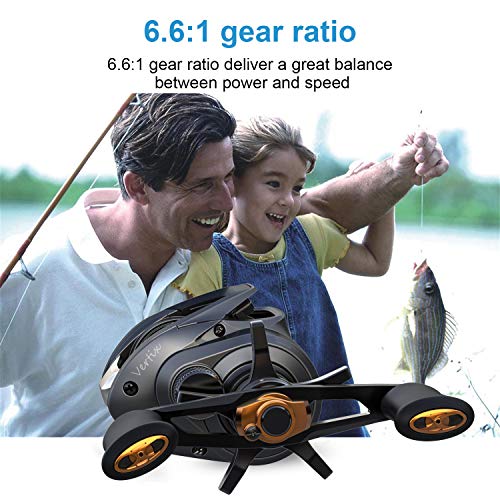 Tempo VertixLP Baitcaster Reels, Ultralight Low Profile Baitcasting Reel, Super Smooth 9+1 BB, Magnet Braking System, 20LB Carbon Fiber Drag 6.6:1 Gear Ratio, Freshwater Fishing Reel for Catfish Bass