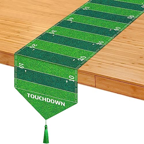 Football Kitchen Table Runner Decor with Tassels Football Tablecloth Grass Court Table Runner Touch Down Boy Sport Football Birthday Theme Party Table Cover Decoration 14 x 71