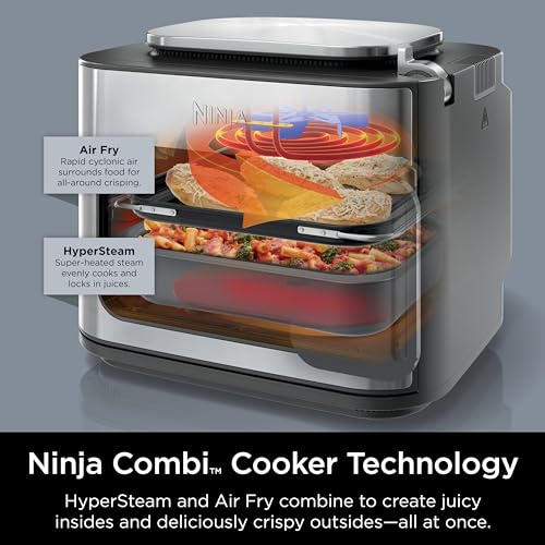 Ninja SFP701 Combi All-in-One Multicooker, Oven, and Air Fryer, 14-in-1 Functions,15-Minute Complete Meals, Includes 3 Accessories, Auto Cook Menu, Timer, Automatic Shut-Off, Grey, 14.92 x15.43 x13.11