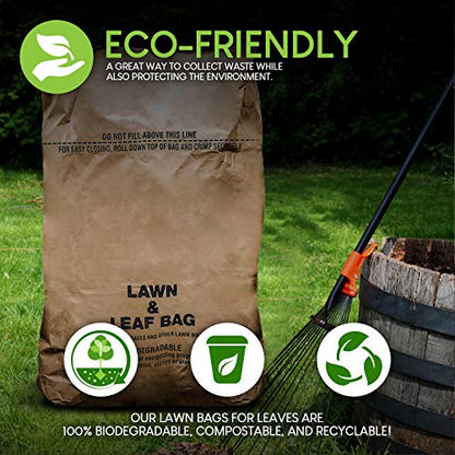 30 Gallon Kraft Lawn and Leaf Bags (10 Pack) Eco-Friendly Heavy Duty Large Paper Trash Bags, Made in the USA Tear Resistant Yard Waste Bags for Grass Clippings, Wet and Dry Leaves, Weeds, Twigs