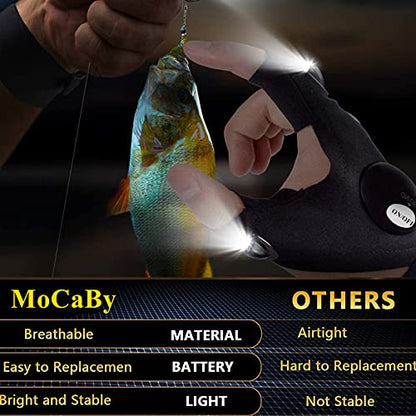 MoCaBy LED Flashlight Gloves, Gifts for Men Him Dad Boyfriend, Grandpa,Cool Gadget Hands-Free Lights for Camping Fishing Repairing, Fathers Day Christmas Birthday Gift(Black)