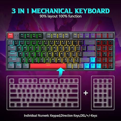 Redragon Mechanical Gaming Keyboard, Wired Mechanical Keyboard with 94 Keys, Programmable Macro Editing, Numeric Pad, Red Switches, Compact Keyboard Mechanical for Pc Mac Ipad, Black Gray