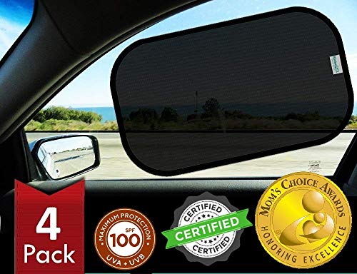 kinder Fluff Car Window Shade (4Pack)-The Only Certified Car Window Sun Shade for Baby Proven to Block 99.95% UVR - Mom's Choice Gold Award Winning -Car Window Shade for Baby- Car Seat Sun Protection