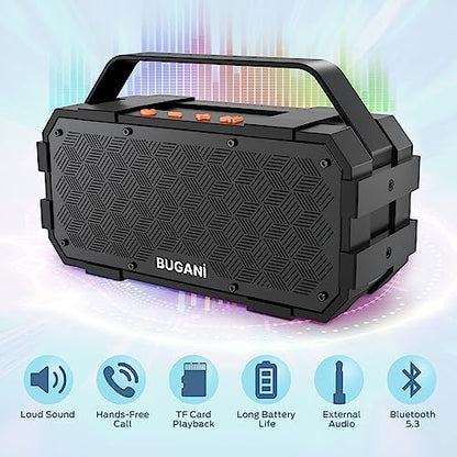 BUGANI Bluetooth Speaker, Portable Bluetooth Speakers with 40W Stereo Sound, Loud Bluetooth Speaker 24H Playtime Support TF Card/AUX, IPX6 Waterproof for Beach Camping Outdoor Indoor