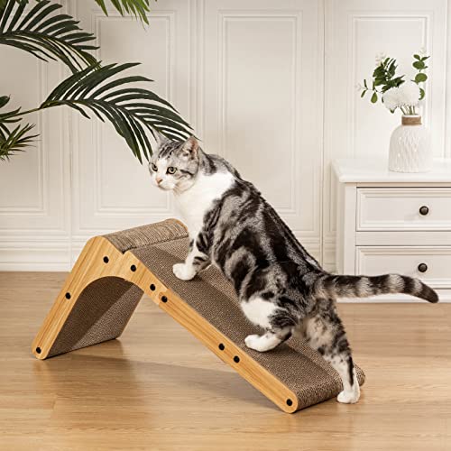 L Shape Cat Scratcher, Poils bebe Cat Scratchers for Indoor Cats, Protecting Furniture Cat Scratch Pad, Cardboard Cat Scratching with Ball Toy, Catnip, 26.8 inches, Large