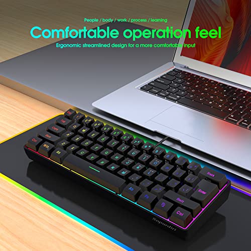 DGG K60 61 Keys RGB Backlit 60% Wired Gaming Keyboard, Ergonomic Waterproof Mini Compact 60 Percent Mechanical Feeling Keyboard, for PC Mac PS4 Xbox Gamer, Typist, Travel