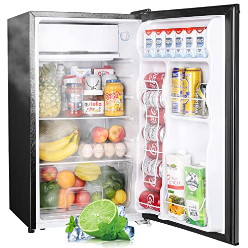 Upstreman 3.2 Cu.Ft Mini Fridge with Freezer, Single Door, Adjustable Thermostat, Refrigerator for Dorm, Office, Bedroom, Black-BR321