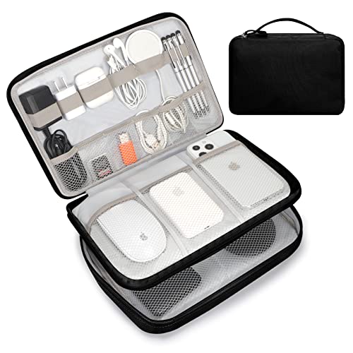 FYY Electronic Organizer, Travel Cable Organizer Bag Pouch Electronic Accessories Carry Case Portable Waterproof All-in-One Double Layers Storage Bag for Cable, Cord, Charger, Phone, Hard Drive, Black