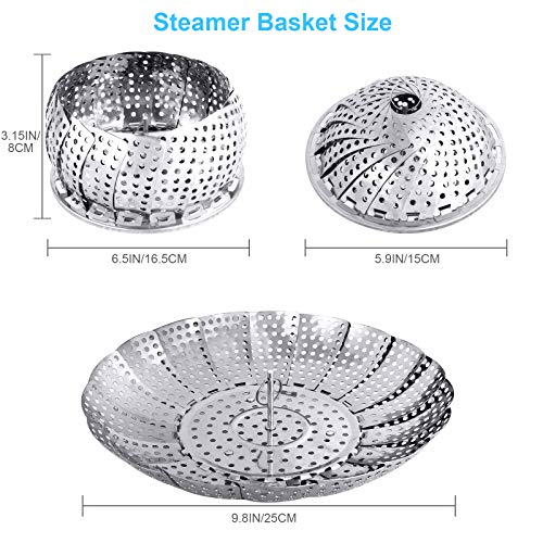 Vegetable Folding Steamer Basket , Metal Stainless Steel Steamer Basket Insert, Collapsible Steamer Baskets for Cooking Food, Expandable Fit Various Size Pot(5.9" to 9.8") YLYL