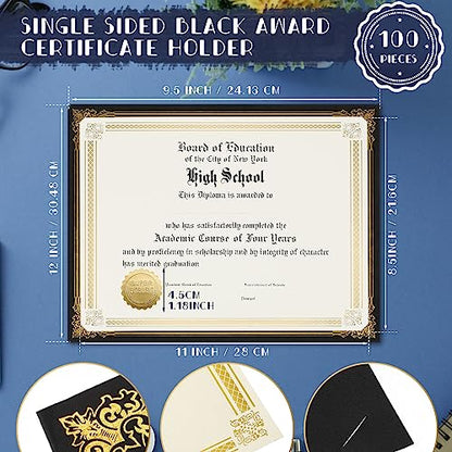 Kosiz 300 Pcs Certificate Kit Includes 100 Single Sided Certificate Holders 100 Gold Foil Certificate Paper 8.5'' x 11'' 100 Gold Foil Award Seals Sticker for Diploma, Award, Accomplishment