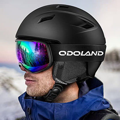 Odoland Ski Helmet and Goggles Set, Snowboard Helmet and Protective Glasses for Men, Women & Youth - Shockproof/Windproof Protective Gear for Skiing, Snowboarding,Black,M