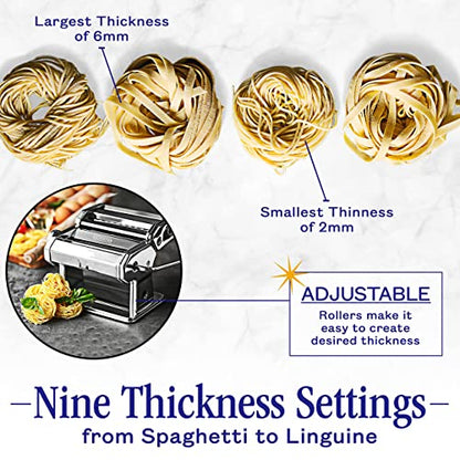 Nuvantee Pasta Maker Machine,Manual Hand Press,Adjustable Thickness Settings,Noodles Maker with Washable Aluminum Alloy Rollers and Cutter, Perfect for Spaghetti,Fettuccini, Lasagna