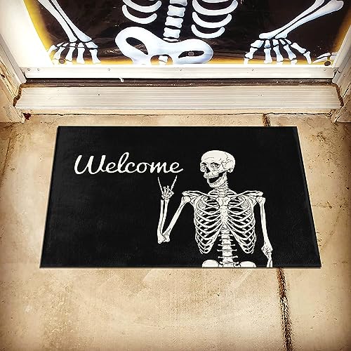 ATMOPSK Skull Doormat Funny Halloween Skull Welcome Door Mat,Living Room Kitchen Floor Mat Home Halloween Indoor Outdoor Decoration 17 x29 Inch