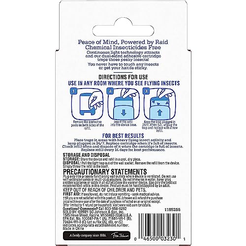 Raid Essentials Flying Insect Light Trap Refills, 16 Light Trap Refill Cartridges, Featuring Light Powered Attraction