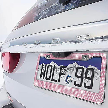 Bling Car License Plate Frame, Handcrafted Crystal Stainless Steel, Sparkly, Durable, Universal Fit, Car Accessories for Girls, Women (Pink)