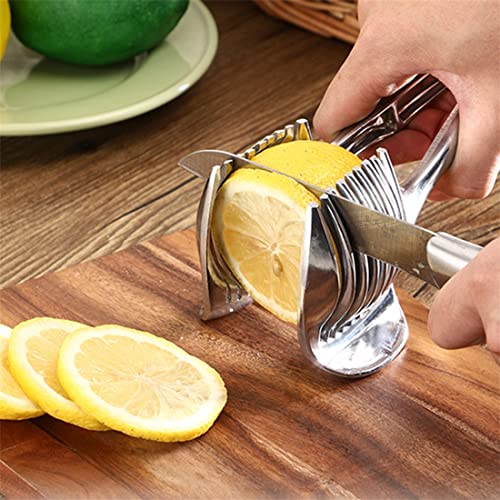 InfantLY Bright Kitchen Gadgets Handy Stainless Steel Onion Holder Potato Tomato Slicer Vegetable Fruit Cutter Safety Cooking Tools Accessories