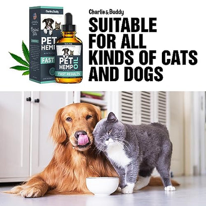 Charlie & Buddy Hеmp Оil Dogs Cats - Helps Pets with Аnxiеty, Pаin, Strеss, Slееp, Аrthritis, Sеizures Rеlief - Нiр Jоint Hеalth - Cаlming Trеats